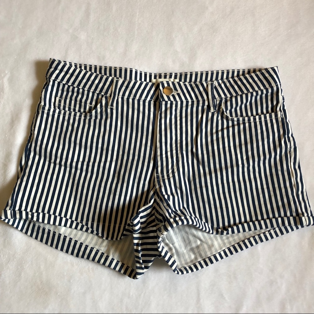 H&M Navy Blue High Rise Striped Shorts